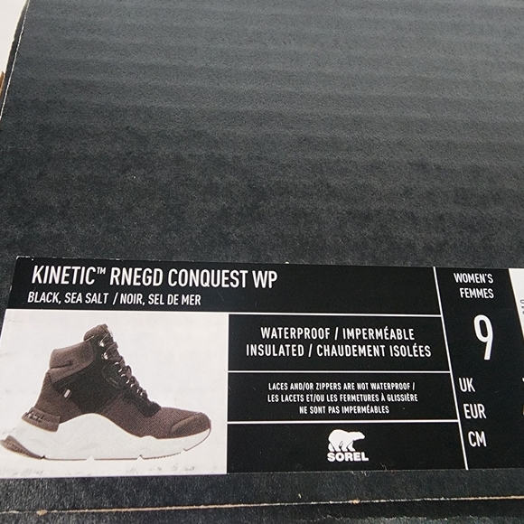 Sorel Kinetic RNEGD Conquest Waterproof High Top Black Sneaker Womens 9 NWT NIB - Picture 15 of 16